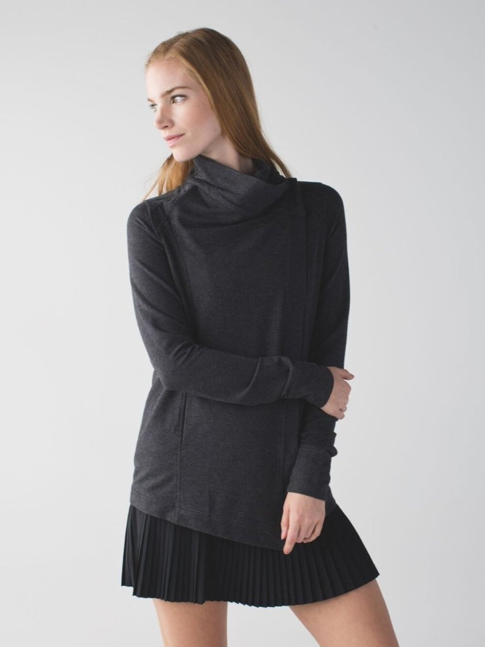 Lululemon Coast Wrap Cardigan Jacket Sz 8 Heathered Mod Black Gray Drape